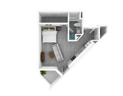 Floor plan for studio, 1 bath, 739 sqft